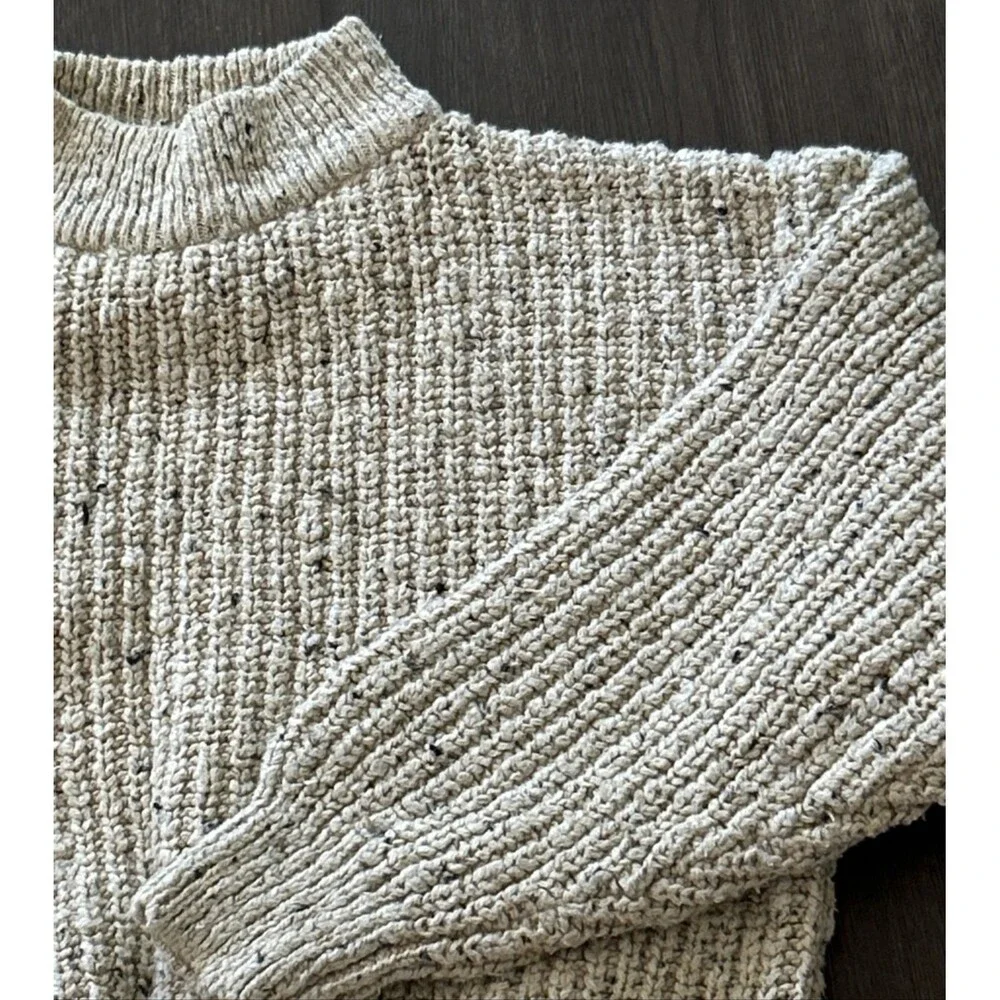 Vintage Banana Republic Fisherman Sweater Mens Large Chunky Knit Mock neck Beige